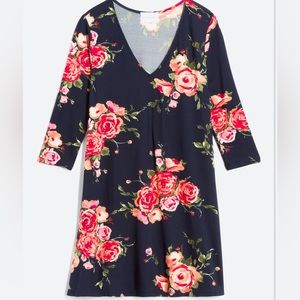 French Gray Floral Dress, soft material, vacation, size medium